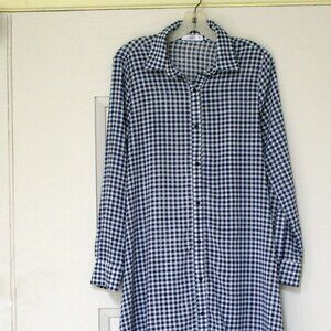 LE3NO Gingham Blue White Long Dress